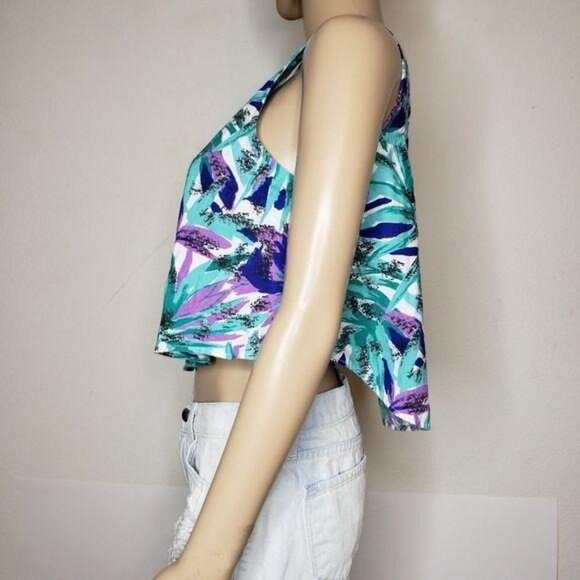 Vintage cotton retro Print Button-Up Cropped Sleeveless tank top medium 80s 90s - Picture 2 of 8